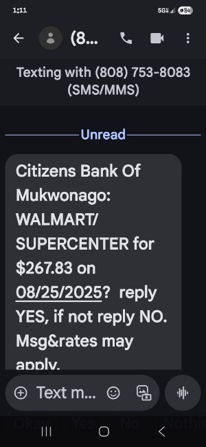 fraud text screenshot